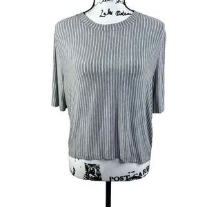 New York & Company grey stripe top open back short sleeve size XL Stretch boho